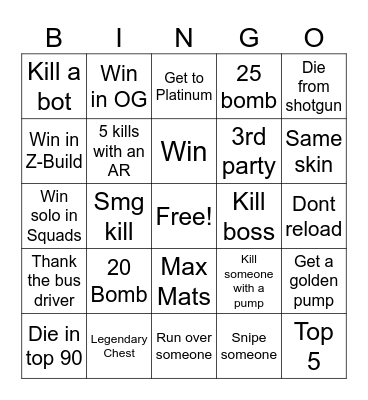 Fortnite Bingo Card