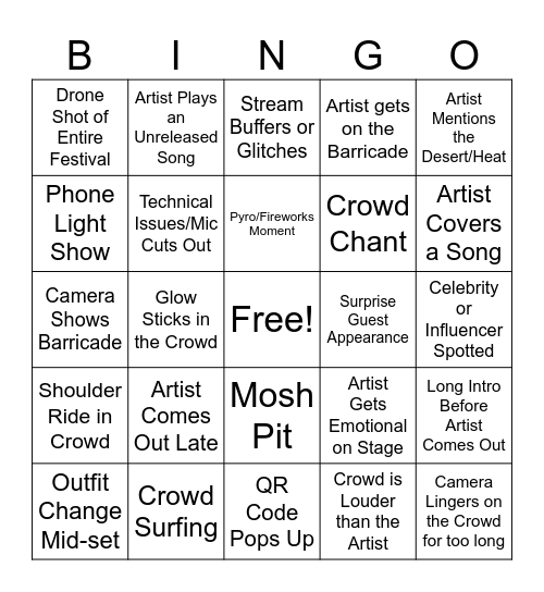 COUCHELLA BINGO Card