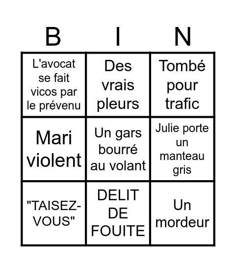 FACE AU JUGE Bingo Card