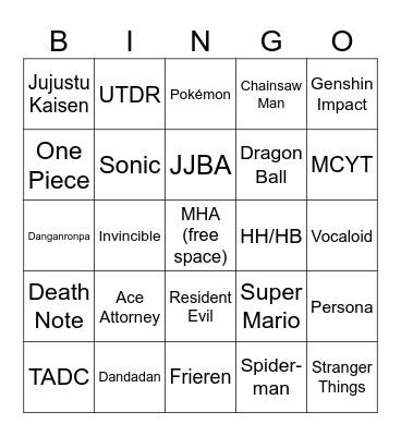 Cosplay Franchise Bingo Card