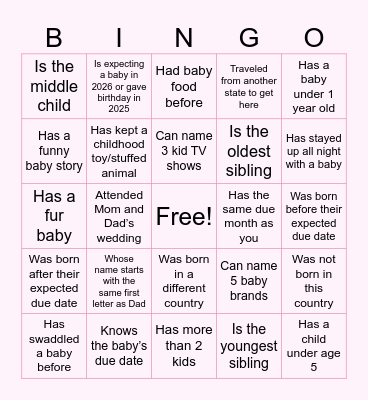 April 2026 Baby Shower! Bingo Card