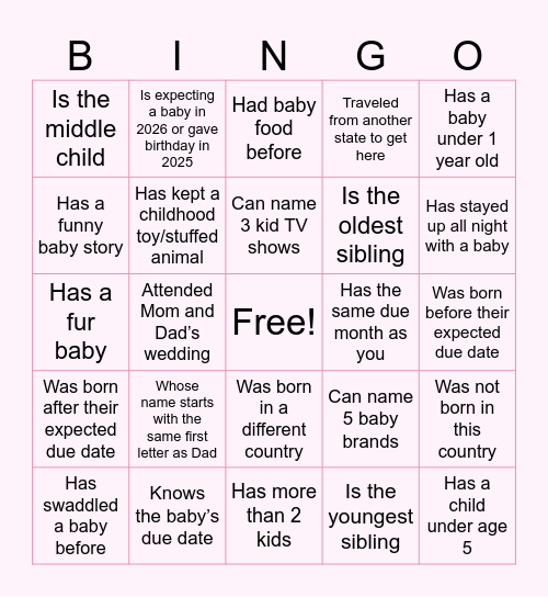 April 2026 Baby Shower! Bingo Card