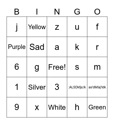 Safety Bingo Card