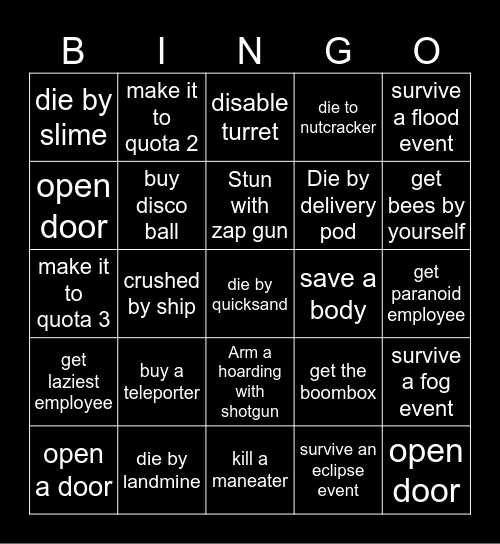 company bingo Card