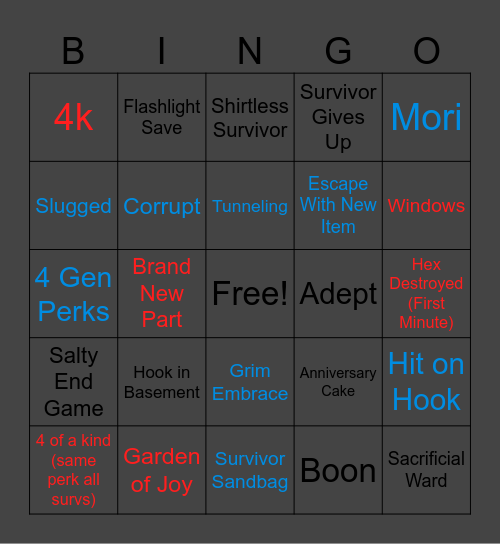 Dead by Daylight Bingo Card
