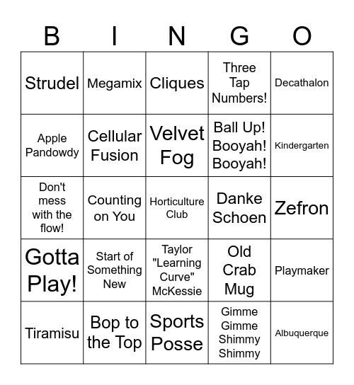 HIGH SCHOOL MUSICAL Bingo Card