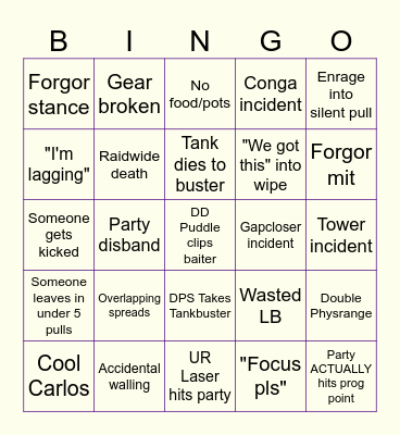 FRU PF Bingo Card