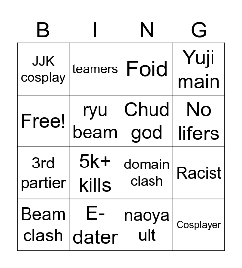 JJS Bingo Card