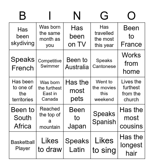 Kids'Park Team Bingo Card