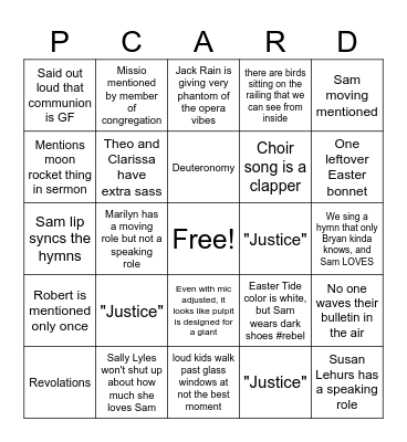 Sunday April 12, 2026 Bingo Card