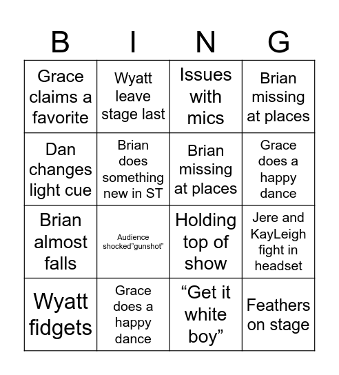 Songs For A New World Bingo Card