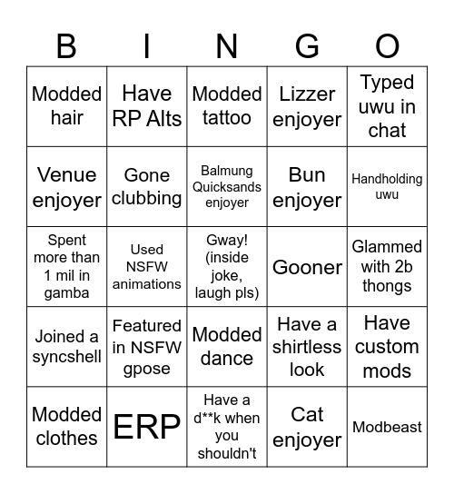 FFXIV Degen Bingo Card