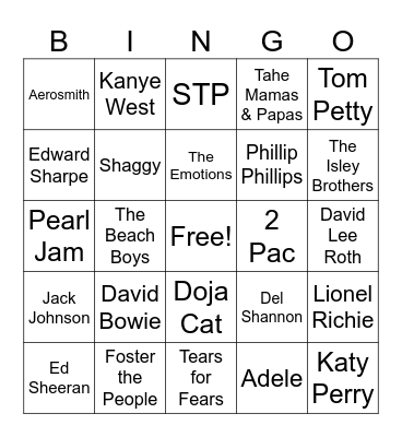Same Name Different Artists Bingo Card