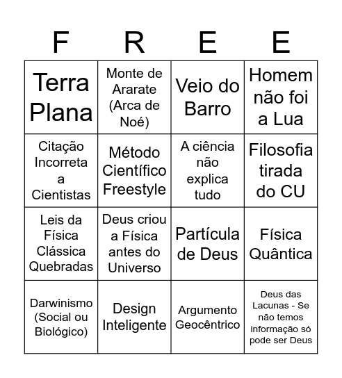 Ciência Freestyle Bingo Card