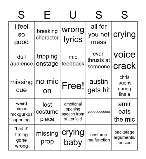 seussical bingo Card