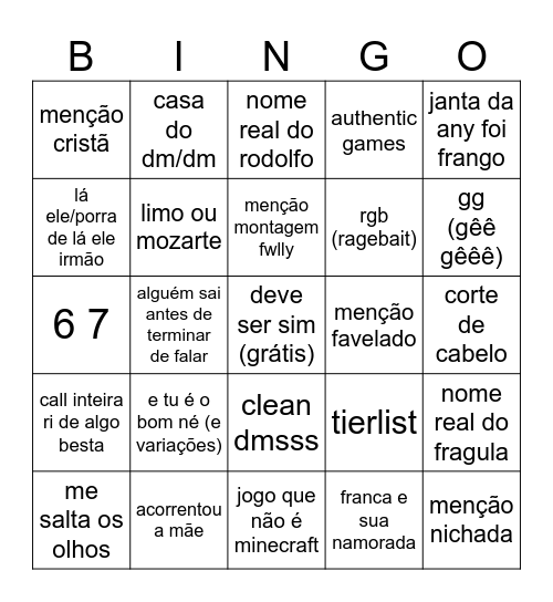 COVIL Bingo Card