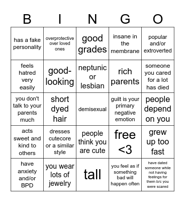 pennie kinnie bingo Card