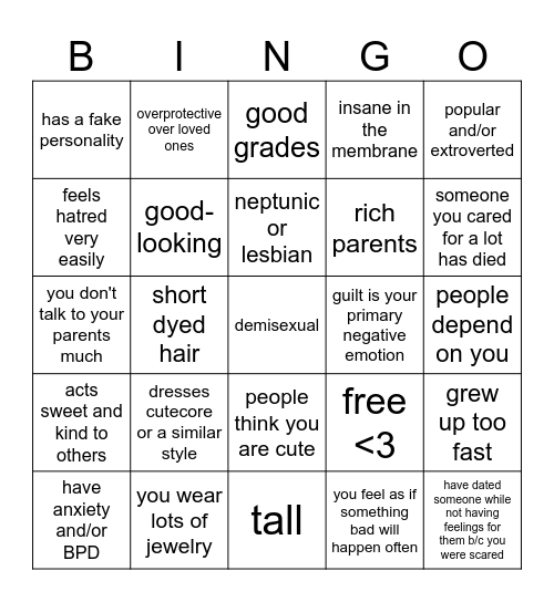 pennie kinnie bingo Card