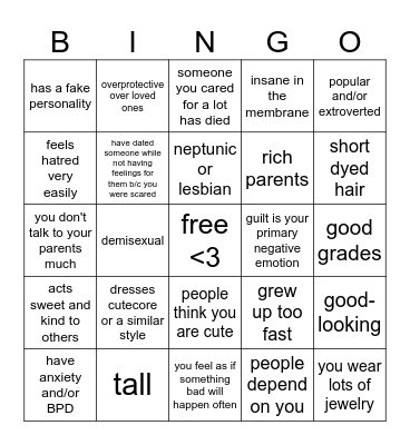pennie kinnie bingo Card