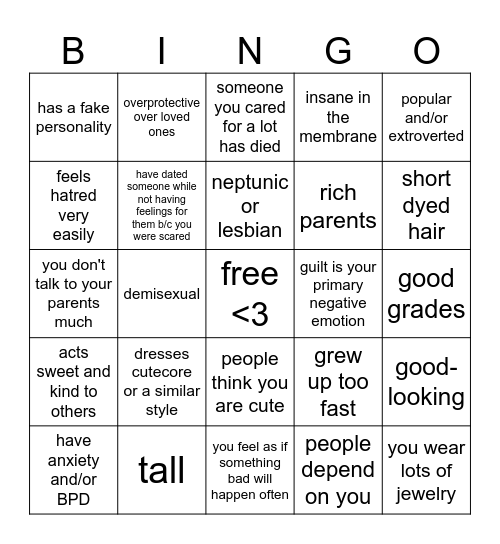 pennie kinnie bingo Card