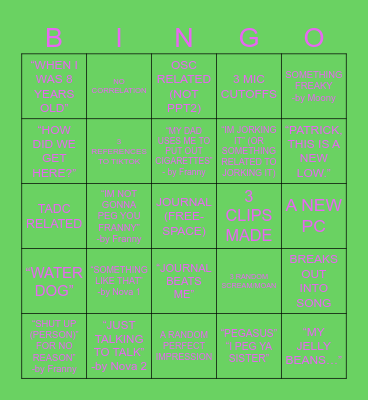 STUFF LYRA WOULD SAY Bingo Card