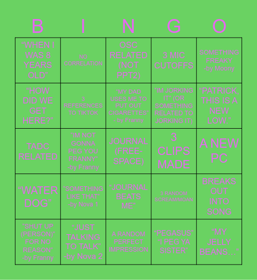 STUFF LYRA WOULD SAY Bingo Card