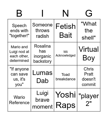Mario Galaxy Bingo Card