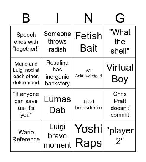 Mario Galaxy Bingo Card