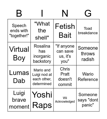 Mario Galaxy Bingo Card