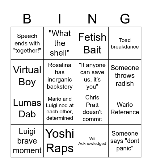 Mario Galaxy Bingo Card