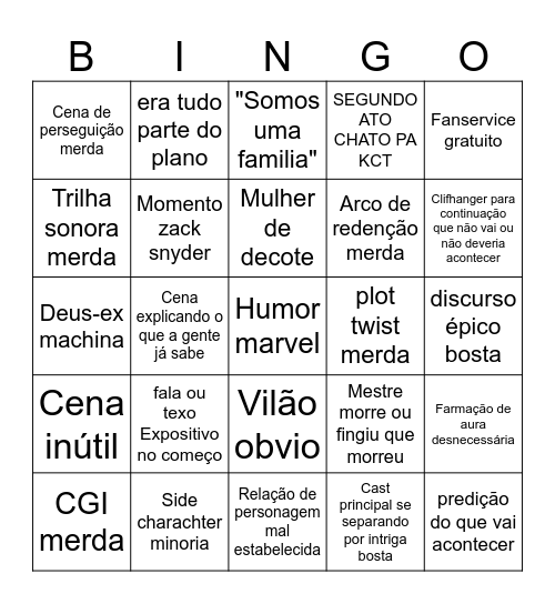 bingo de filme merda nosso Bingo Card