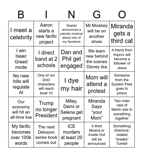 Hannah’s 2026 Bingo Card Bingo Card