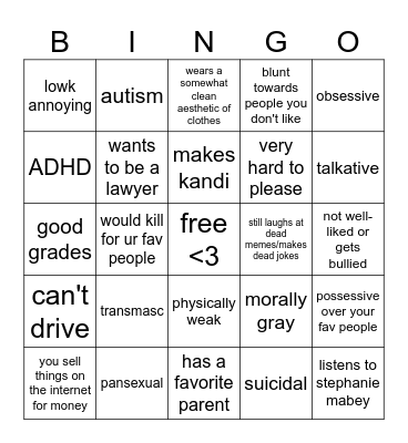 oliver kinnie bingo Card