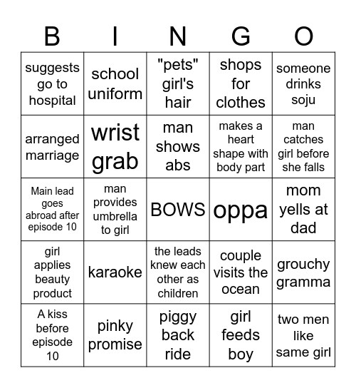 K-drama Bingo Card