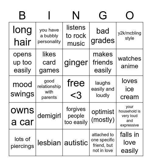 nat kinnie bingo Card