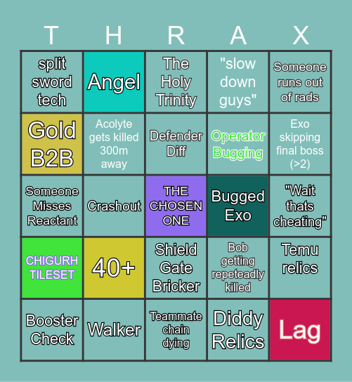 Cascade Bingo Card