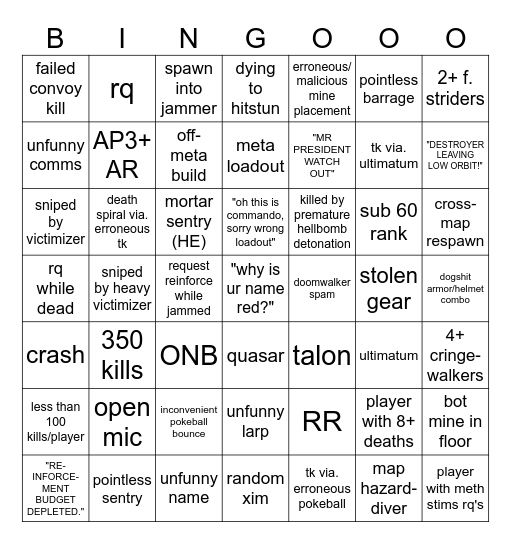 HELLDIVERS BINGO (BOTS) Bingo Card