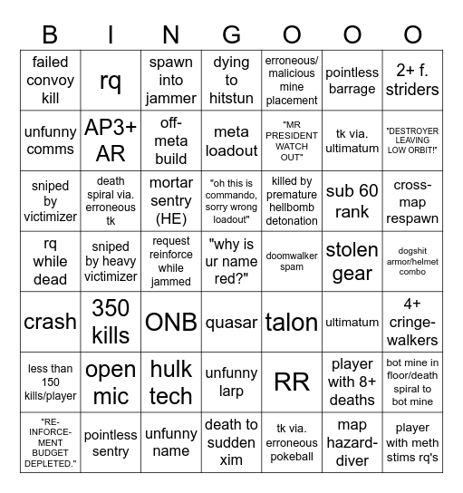 HELLDIVERS BINGO (BOTS) Bingo Card