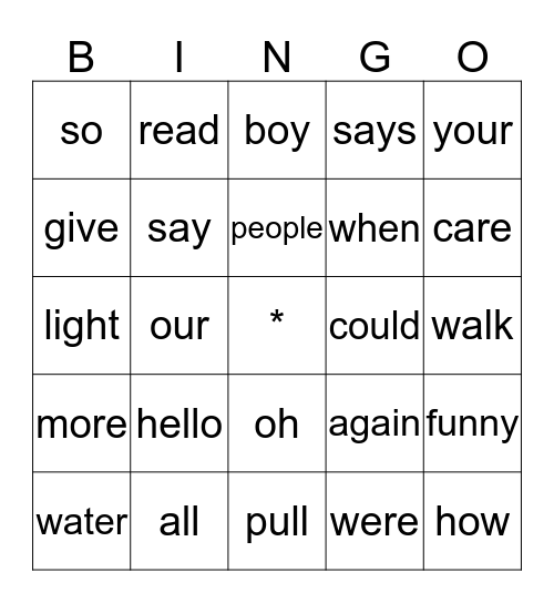Unit 3 Sight Words Bingo Card