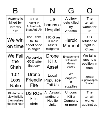 Iran Wargame Bingo Card