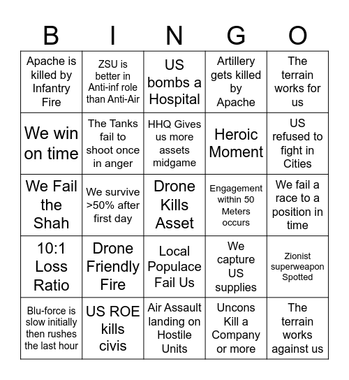 Iran Wargame Bingo Card