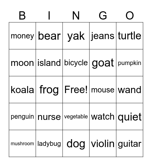 A-Y Bingo Card
