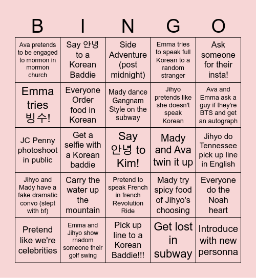 South Korea Here we come! Bingo Card