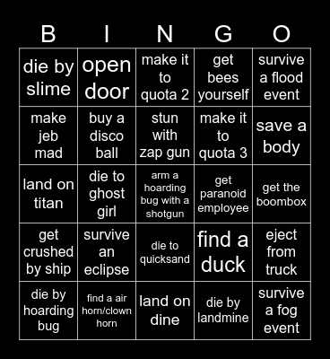 lethal Bingo Card