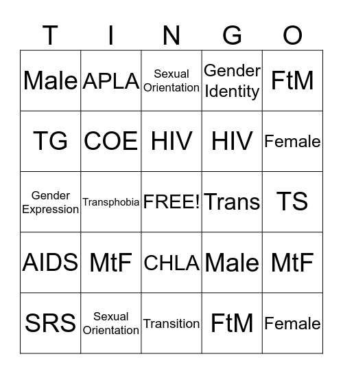 TINGO Bingo Card