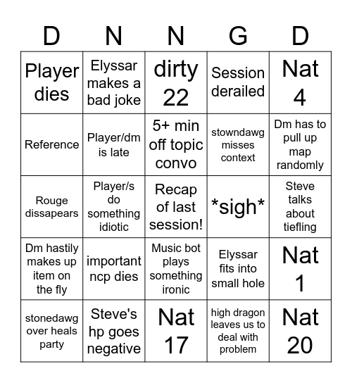 DND BINGOOOOO Bingo Card