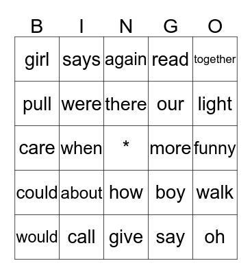 Unit 3 Sight Words Bingo Card