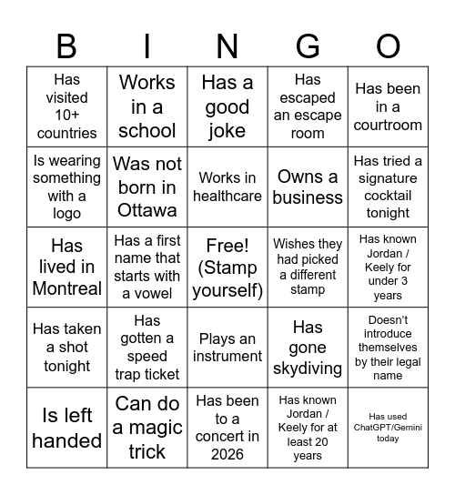 Birthday Bash Bingo Card