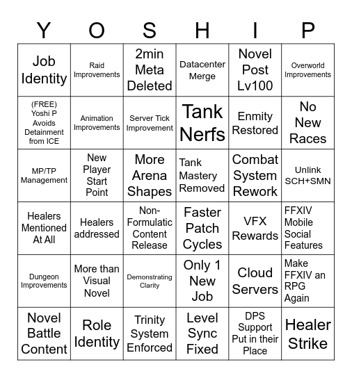 Yoshi P Will Make My Dreams Come True Bingo Card