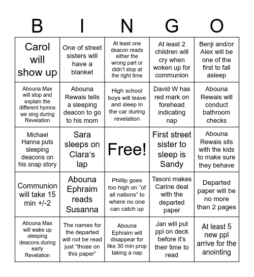 Apocalypse Night Bingo Card